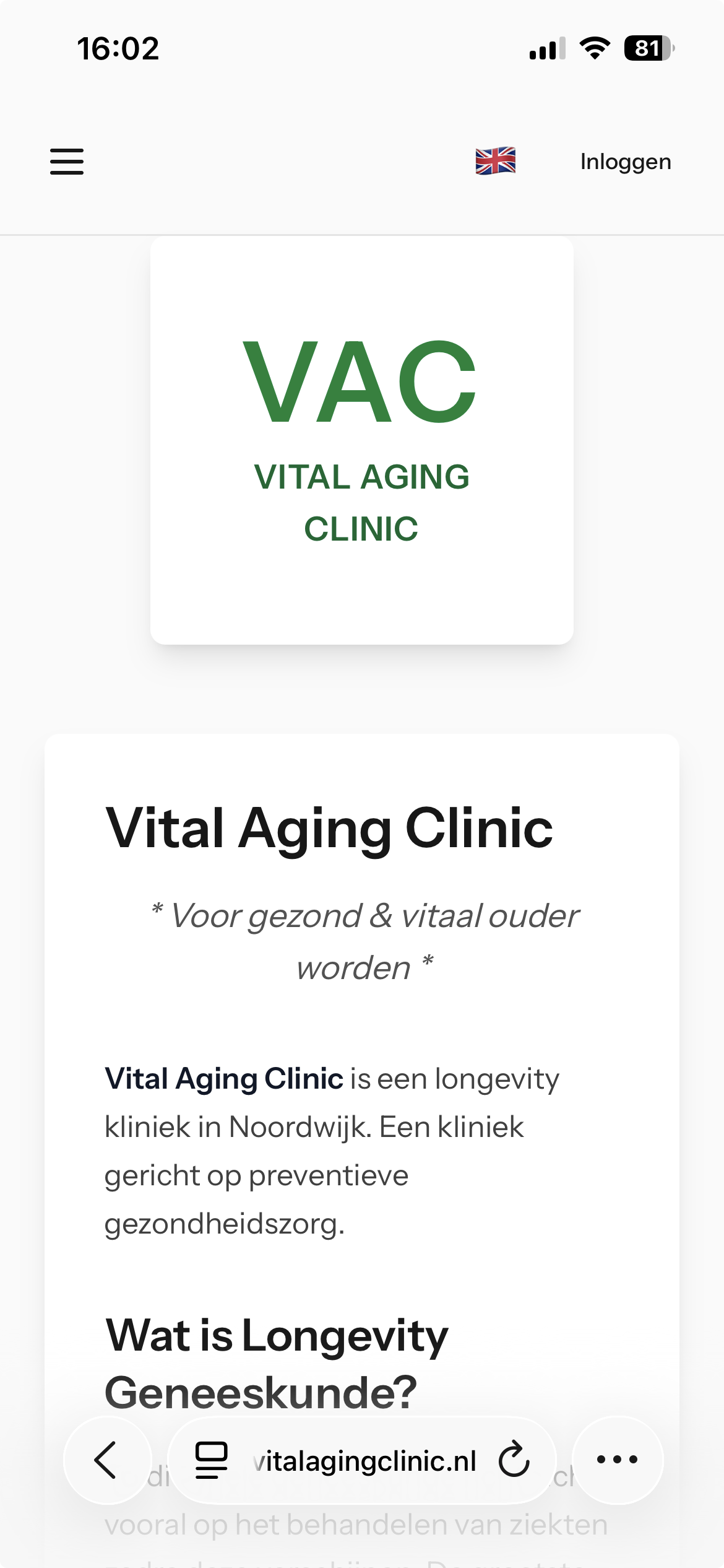 Vital Aging Clinic Screenshot